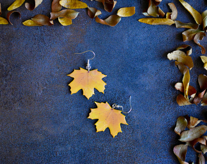 Yellow Maple Leaf Plant Earrings | Leaf Earrings