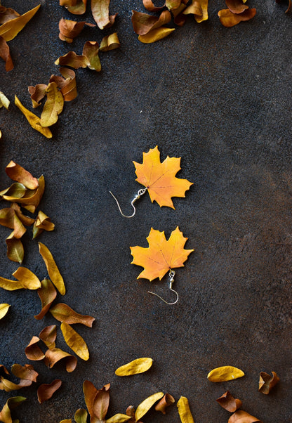 Yellow Maple Leaf Plant Earrings | Leaf Earrings